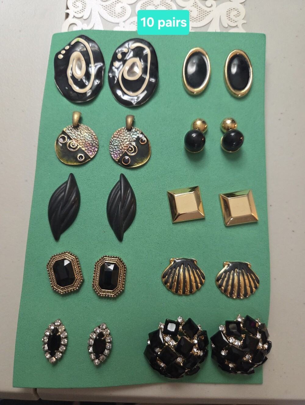 Black and Gold Mixed Vintage & Fashion Earring Set - 10 Pairs